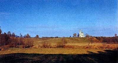 Вид на Преображенскую церковь 1840 г. и часть посада радонежа