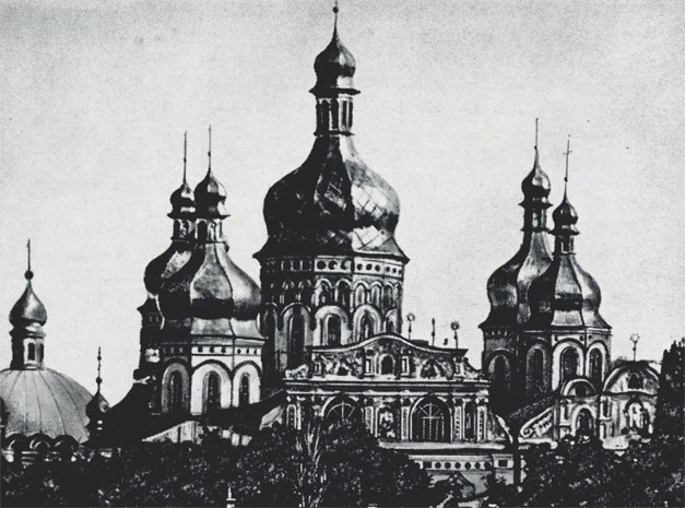 Киев. Успенский собор Печерской лавры, 1073-1077 гг. Общий вид с севера (до разрушения)