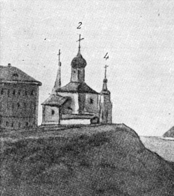 Дмитриевский собор на виде Владимира (с луковичной главой). 1801 год.
