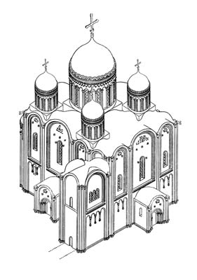Успенский собор 1158–1160 годов. Реконструкция автора. Аксонометрия.